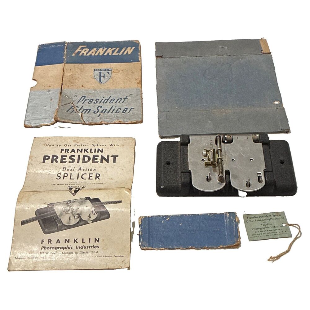 Vintage Franklin President Dual-Action Film Splicer 8mm 16mm Box Manual